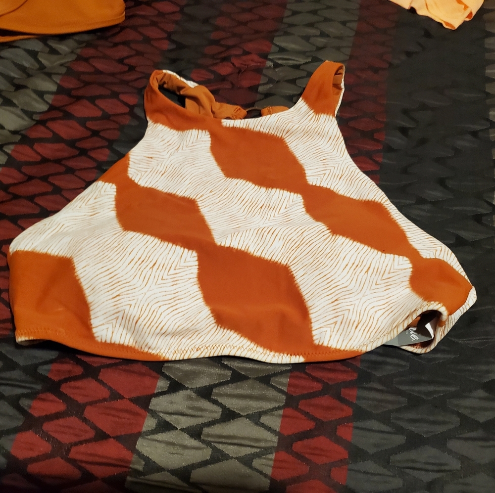 Aerie womens burnt orange and white swim top size L